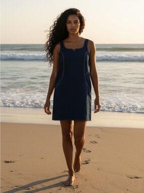 Bali Dark Blue Stretch Denim Sleeveless Shift Dress - Size L